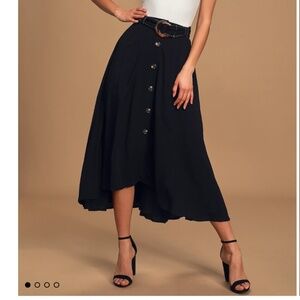 Twirl & Flow Belted Midi A-Line Skirt with Slight High-Low Hem By Lulu's - XS